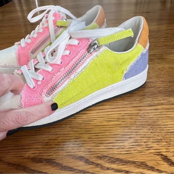 ⭐️ Dolce Vita Women's Miya Sneaker Sherbert Zipper Pink Yellow Canvas Sz 7 - Picture 10 of 14